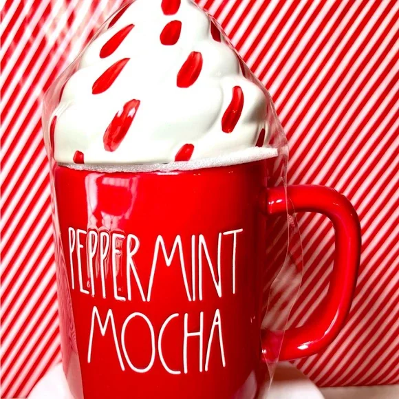 Rae Dunn Red Peppermint Mocha Mug with Whipped Cream Top Lid Festive Holiday - Picture 6 of 8